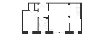 a floor plan of a small house with a kitchen and a living room