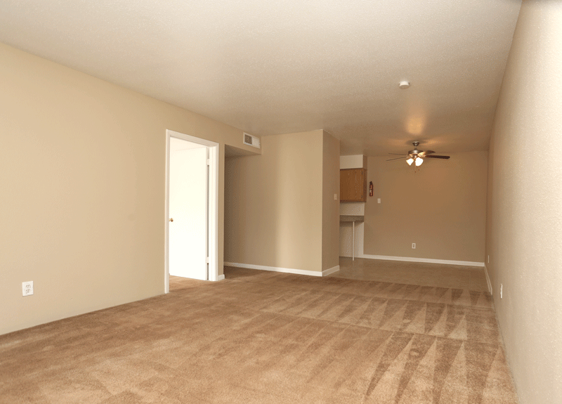 Living room leading to kitchen