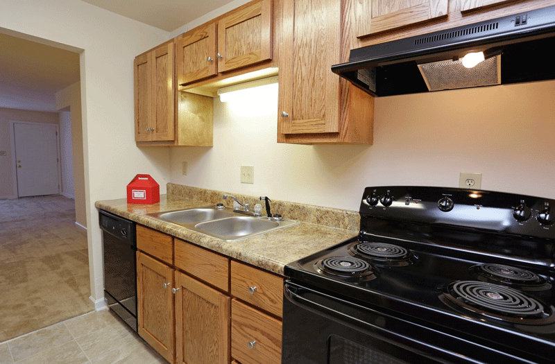 Kitchen with black appliances