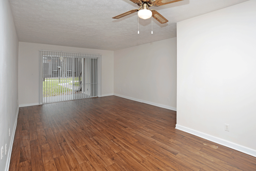 Living room with woodlike flooring