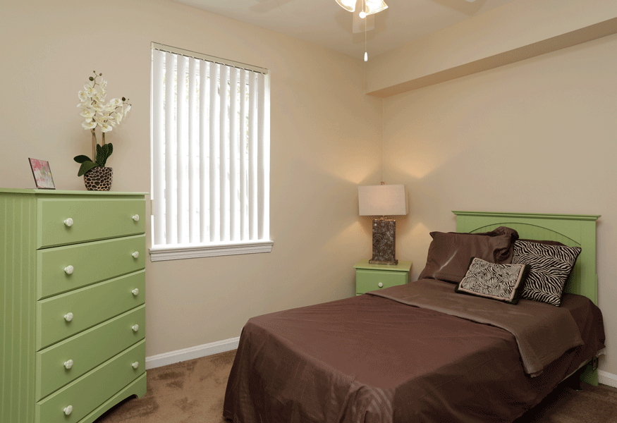 Brown bedspread with green accents