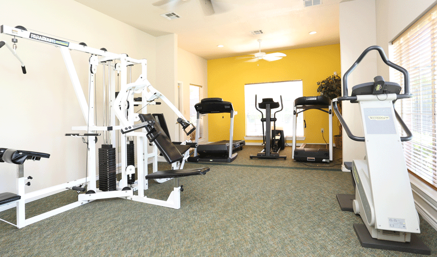 a gym with cardio machines and other exercise equipment
