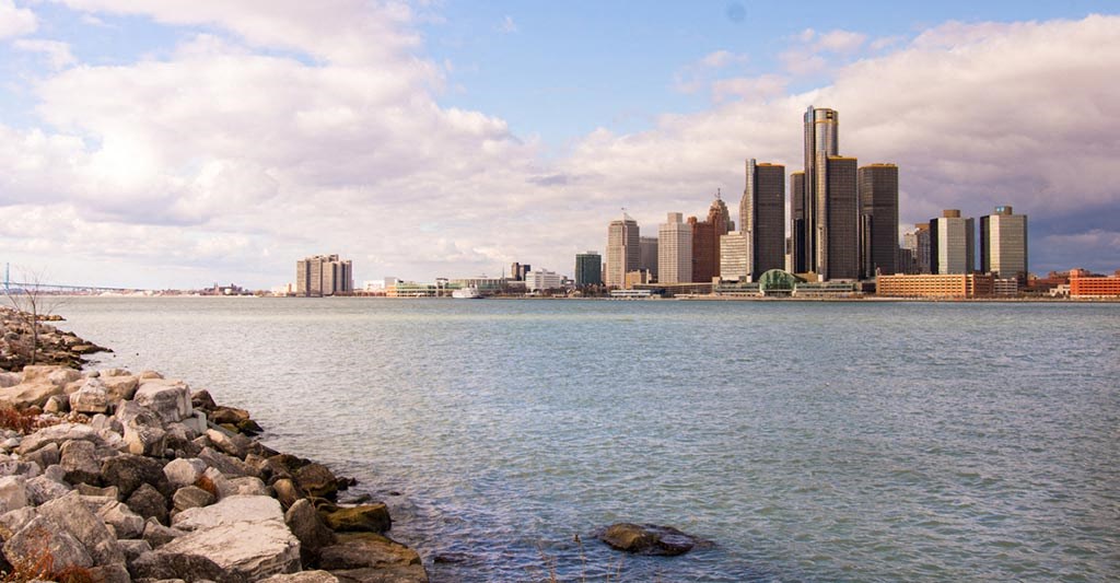 View of the Detroit River and skyline