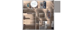 A 3D floor plan of a house with a label that says "The perfect flex-space!".