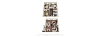 A floor plan of a two-bedroom apartment with a living room, kitchen, and bathroom.