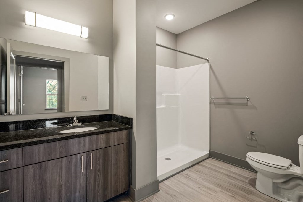 a bathroom with a sink toilet and a shower