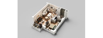 a 3d floor plan of a one bedroom apartment