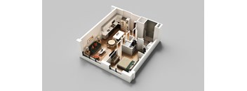 a 3d floor plan of a one bedroom apartment