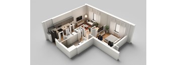 a floor plan of a small apartment with a bedroom and a living room