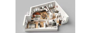 a 3d floor plan of a 1 bedroom apartment