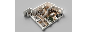a 3d floor plan of a two story apartment