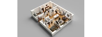 a 3d floor plan of a two bedroom apartment