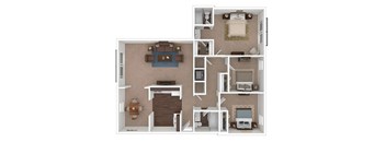 A floor plan of a house with a kitchen, living room, and bedrooms.