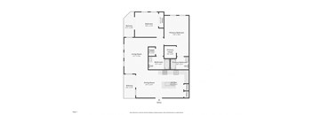 A floor plan of a house with a living room, dining room, kitchen, and two bedrooms.