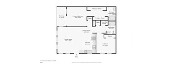 A floor plan of a property with a living room, dining room, kitchen, and multiple closets.