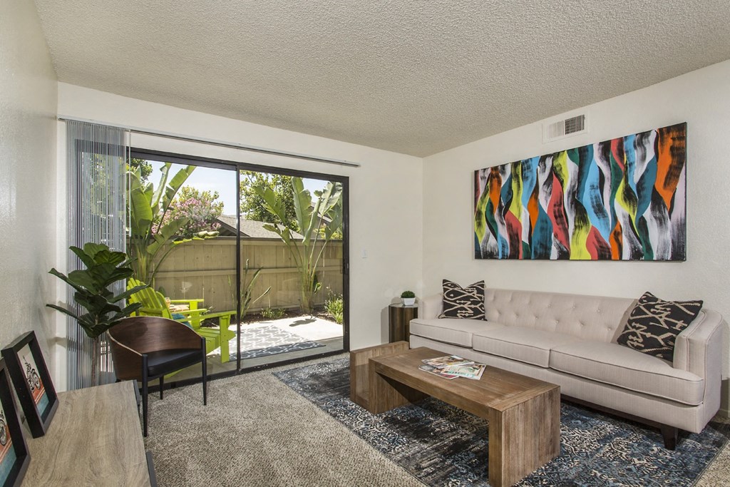 living room with sliding doors