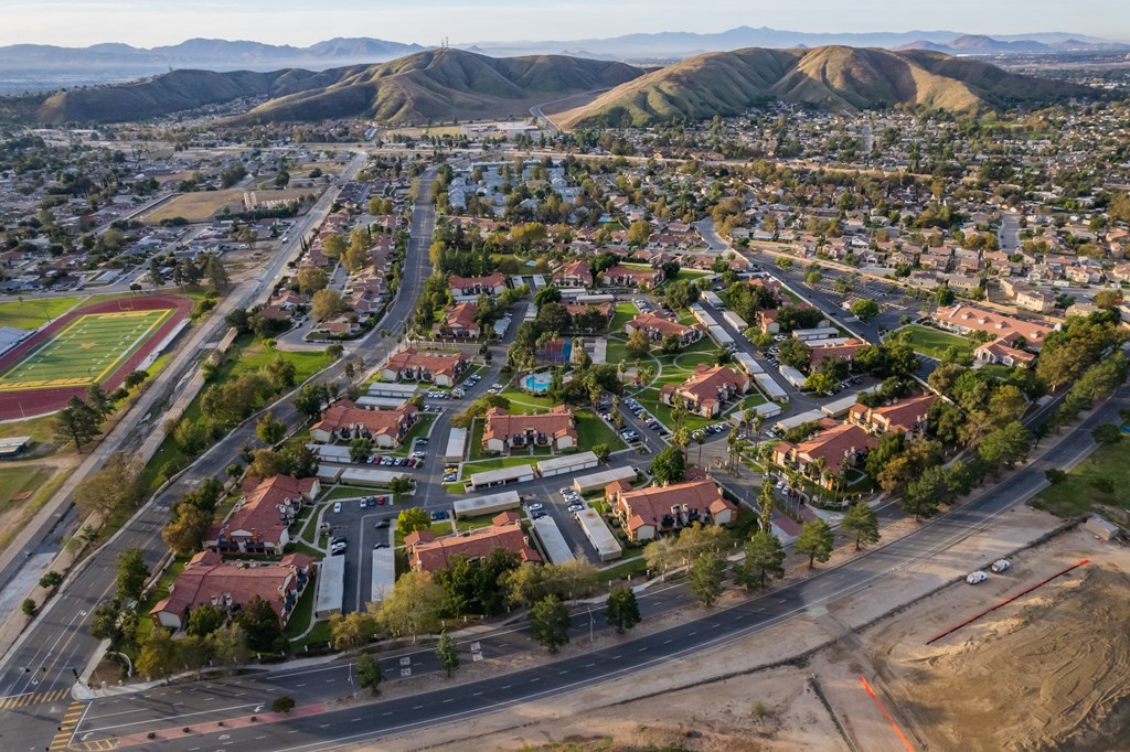 a view of the city from the air