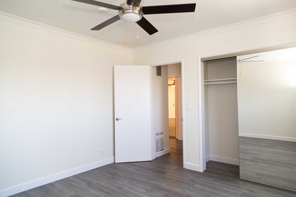 bedroom entrance and ceiling fan