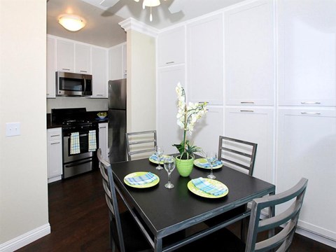 Dining room table with pantry cabinetry