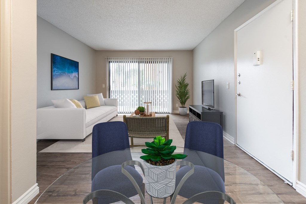 Virtual staged furnished dining room and living room