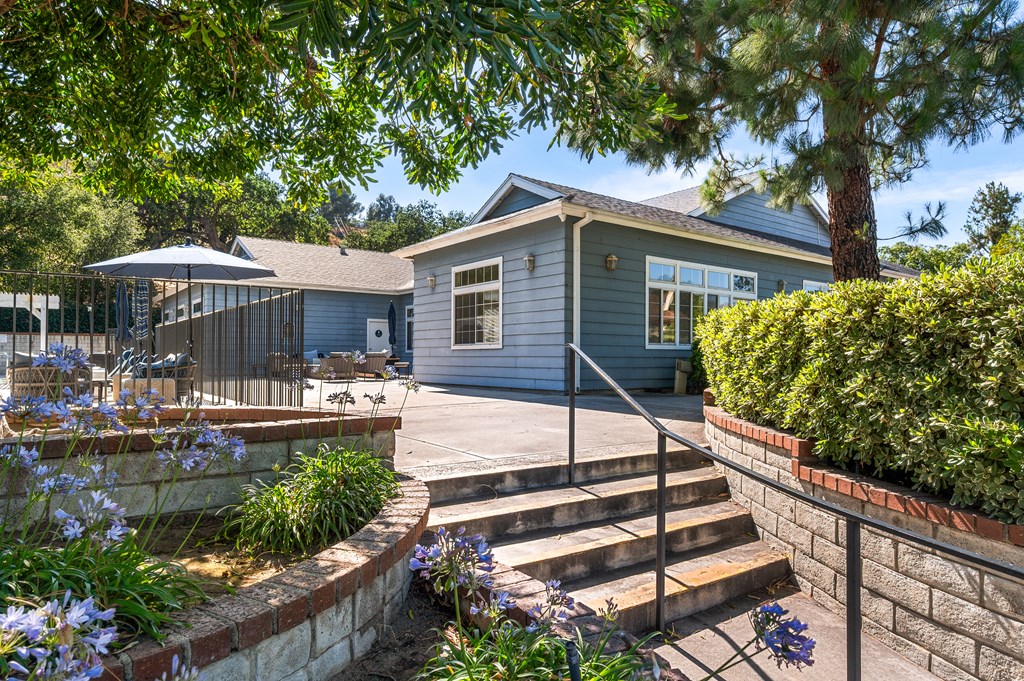 Steps leading to the pool and club house areas.