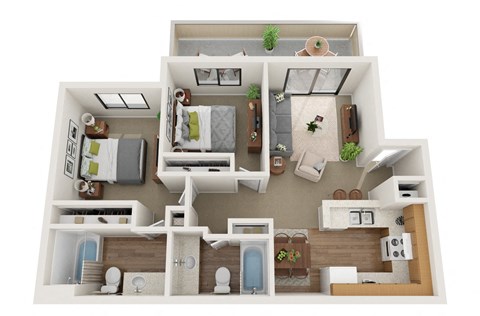 3D floor plan of the 2x2