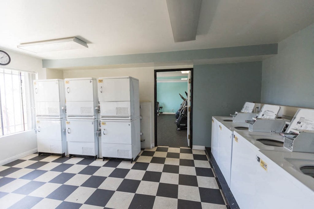 entrance of laundry room and machines