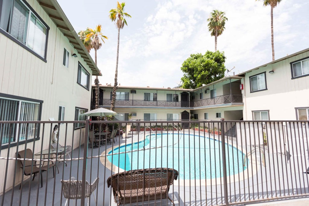 Seating area by pool