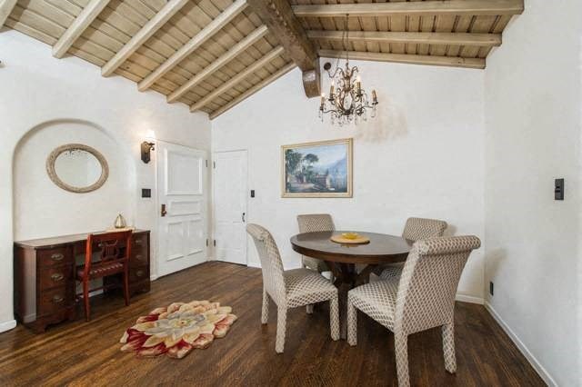 Villa Valentino 12 Dining Room with view of the front door and wooden ceiling and hardwood floors