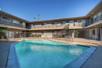 A swimming pool in a residential area.