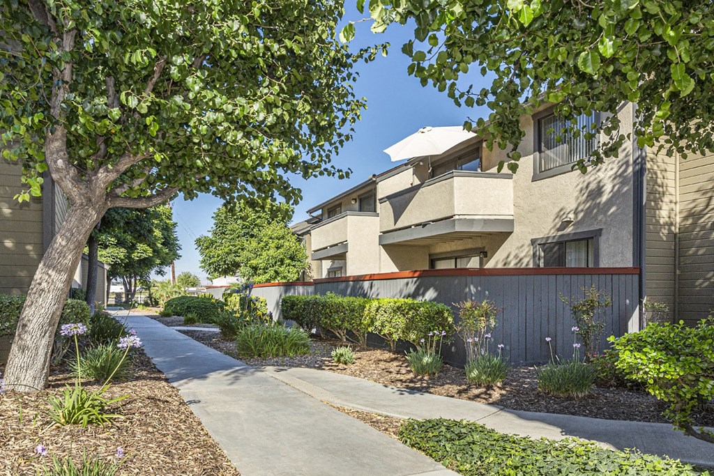 Courtyard with walkway and view of balconies