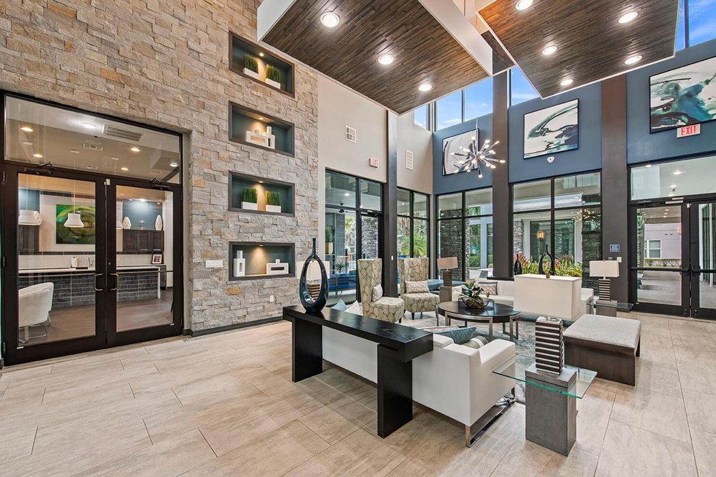 Posh Lounge Area In Clubhouse at Pearce at Pavilion Luxury Apartments, Riverview, 33578