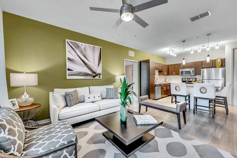 Pendant lightning in living room and kitchen at Pearce at Pavilion Luxury Apartments, Riverview, FL, Florida, 33578