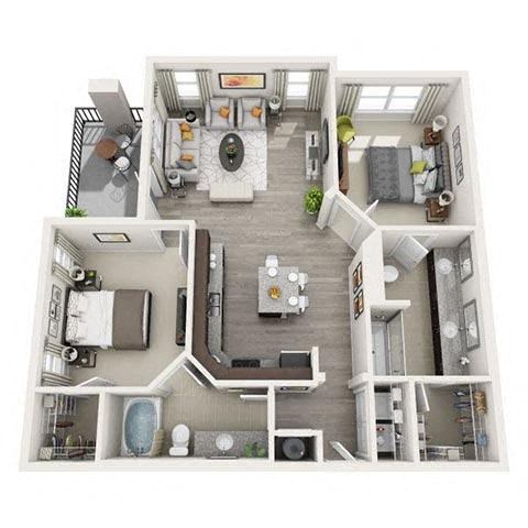 B3 1080sqft floor plan at Pearce at Pavilion Luxury Apartments, Riverview, Florida