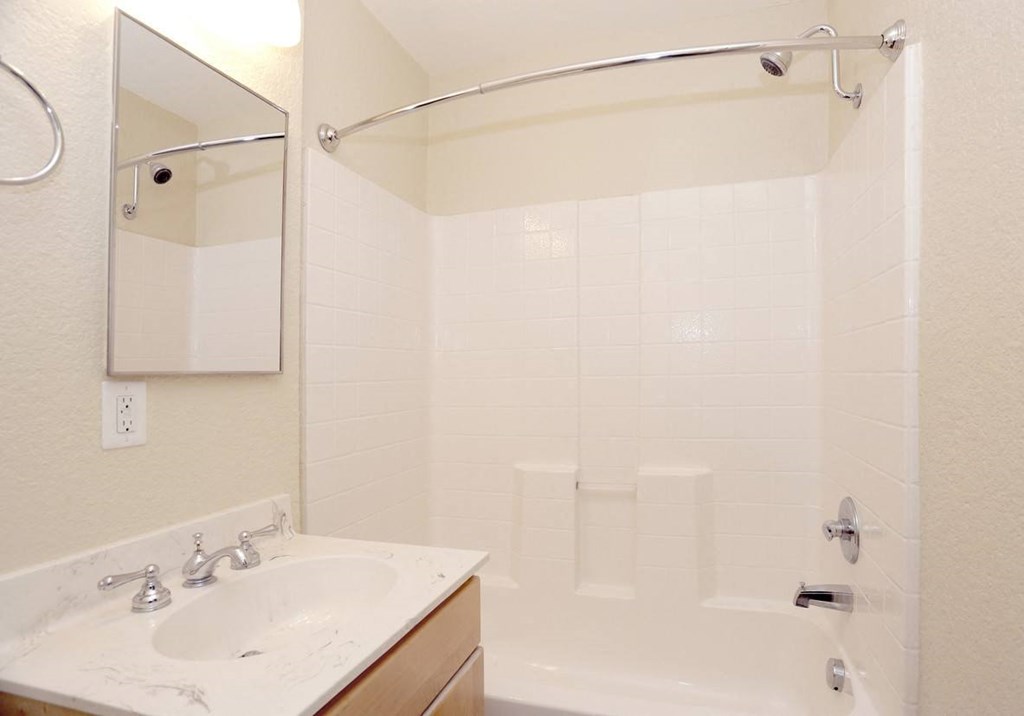 a bathroom with a sink and a shower