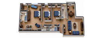 A floor plan of a house with multiple rooms and furniture layout.