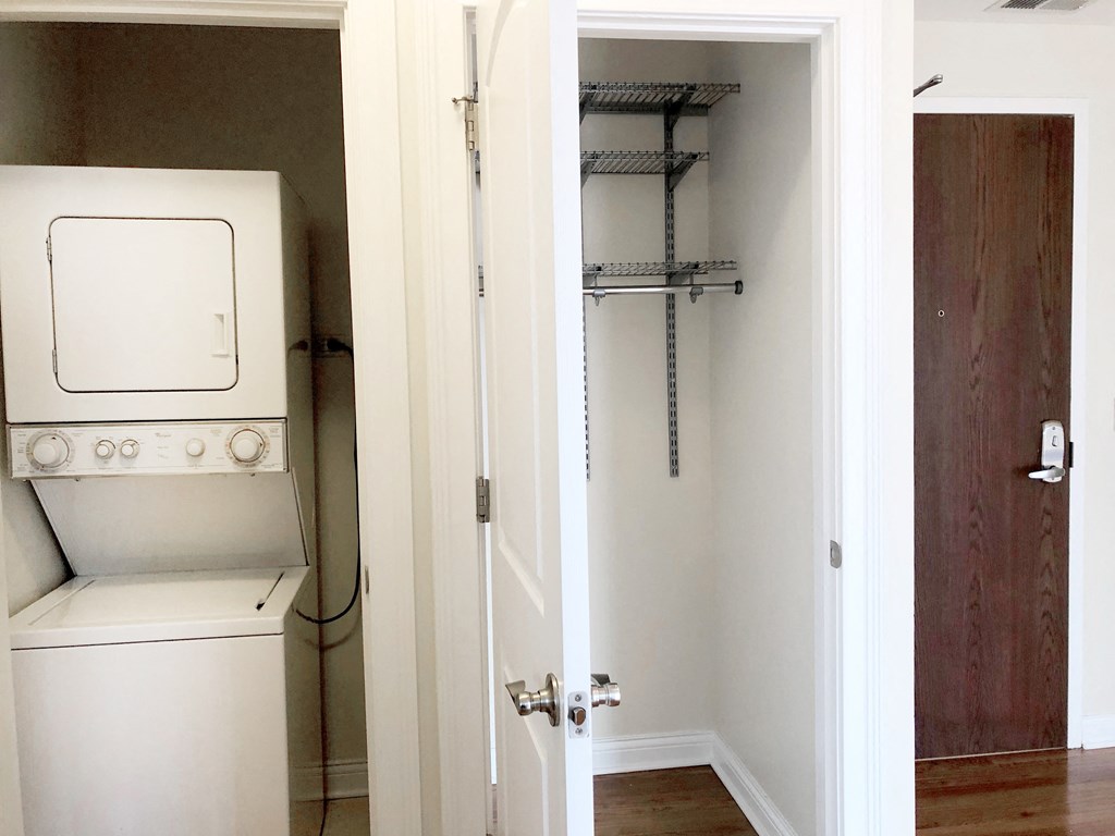 a laundry room with a washer and dryer