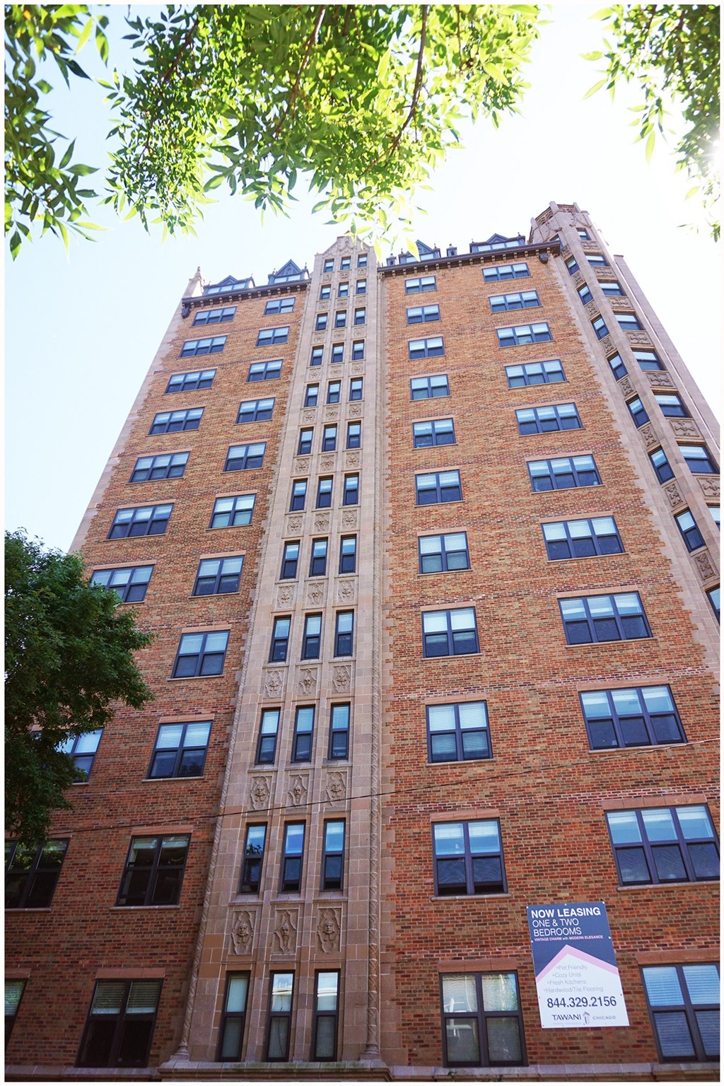 a view of the building from the bottom of the street