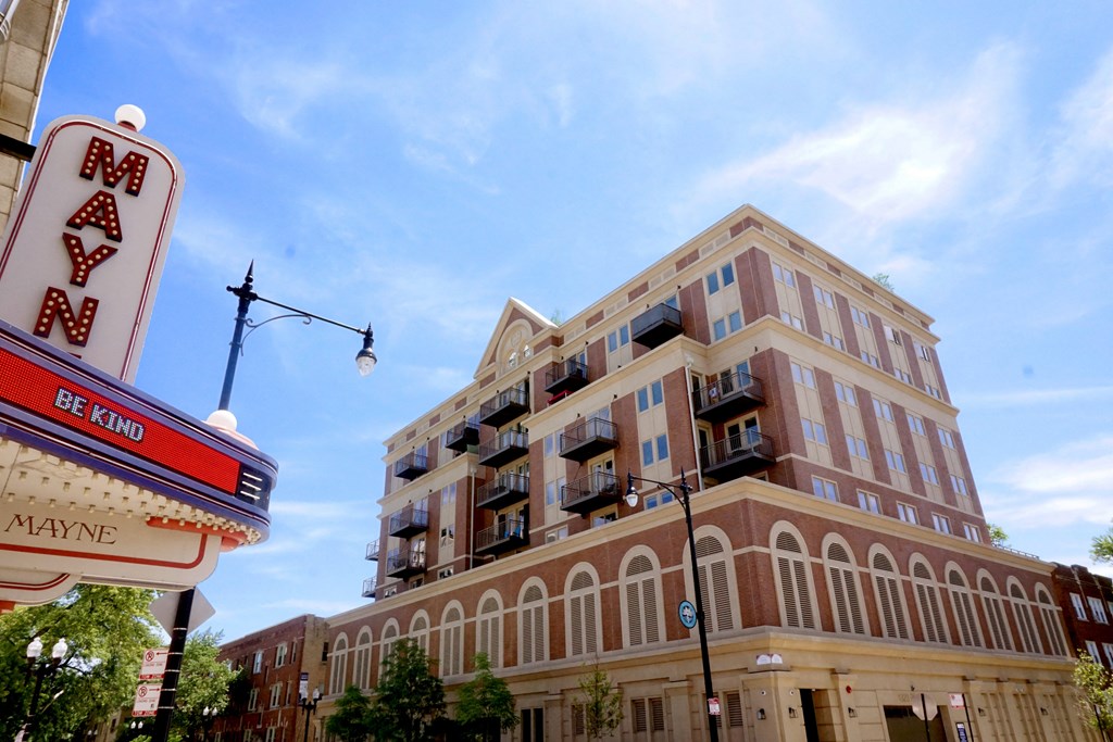 a building with a sign in front of it