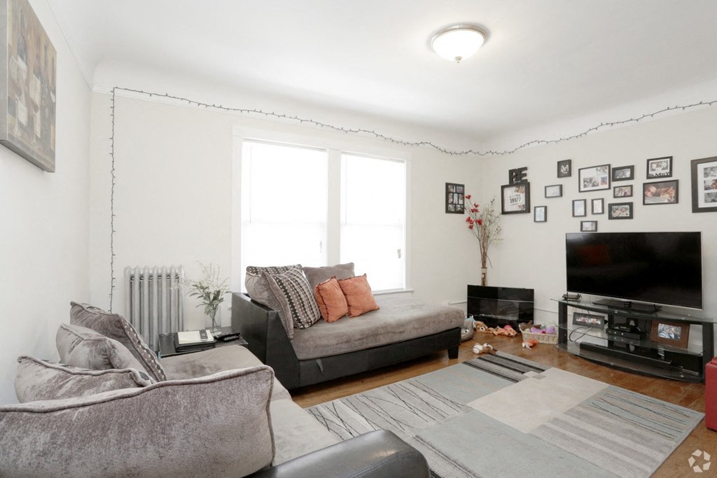 a living room with two couches and a tv