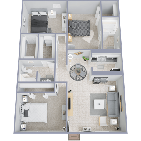 a 3d rendering of a floor plan of a house