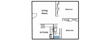 a floor plan of a small house with a bedroom and a living room