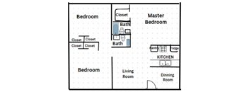 the floor plan of a small house with a kitchen and a living room
