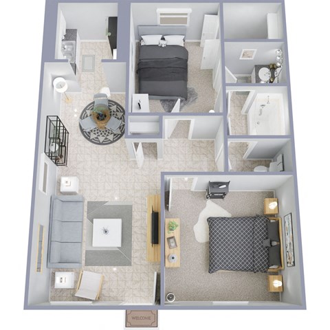 a floor plan of a suite with a bedroom and a living room