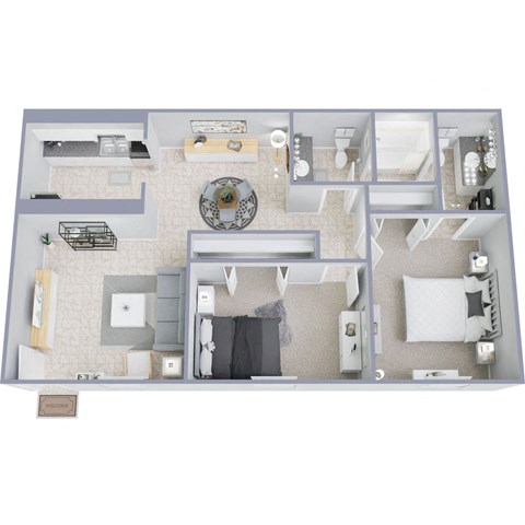 a floor plan of a studio apartment with a bedroom and living room