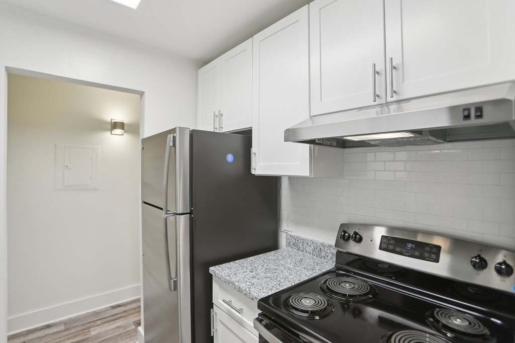 Stainless steel appliances in modern kitchen
