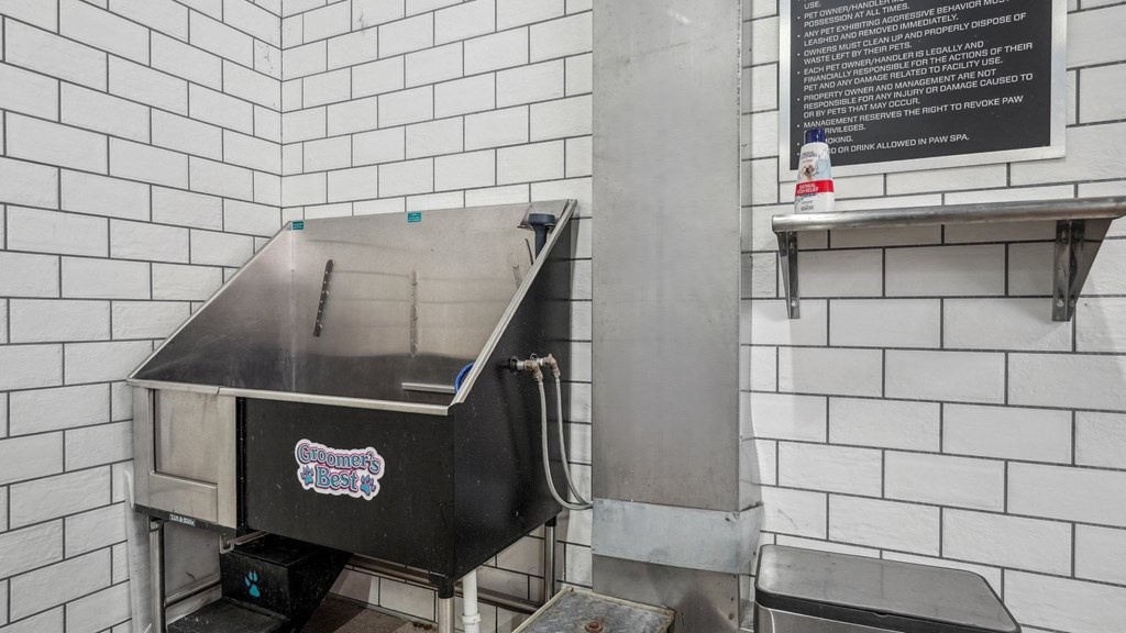 A stainless steel pet bath station