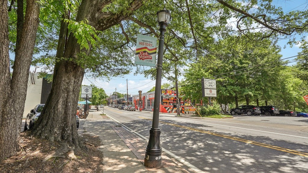 East Atlanta Village: restaurants and shops in distance