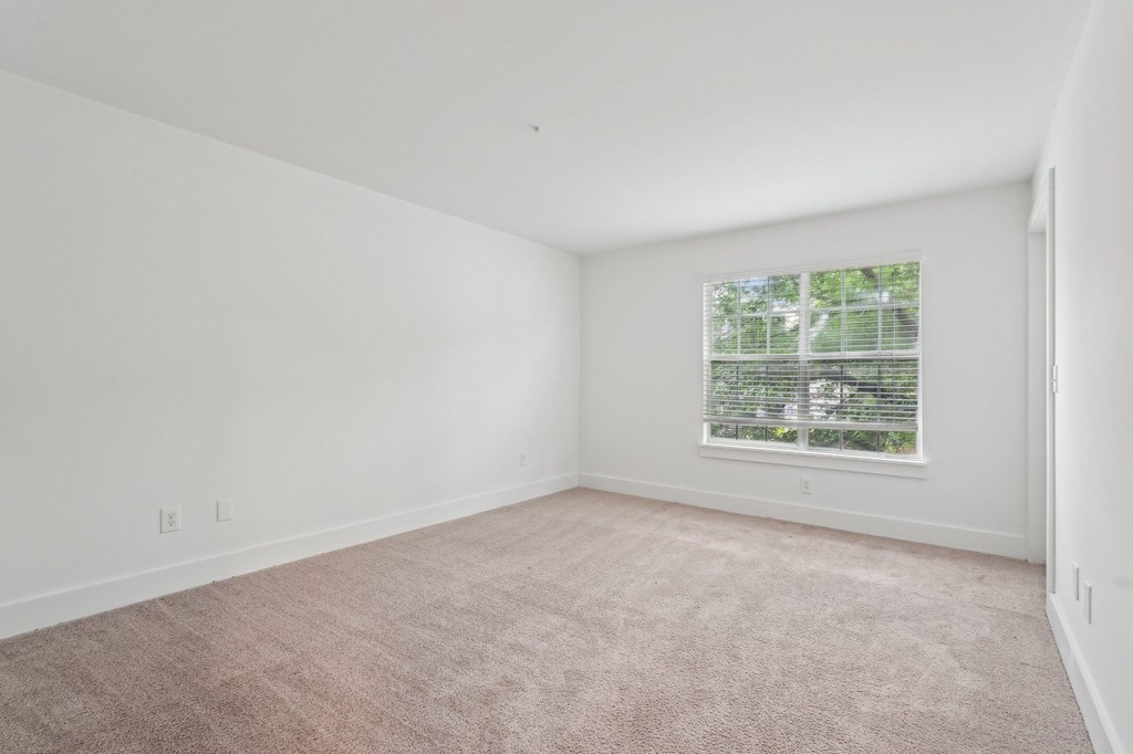 Bedroom with carpet and window