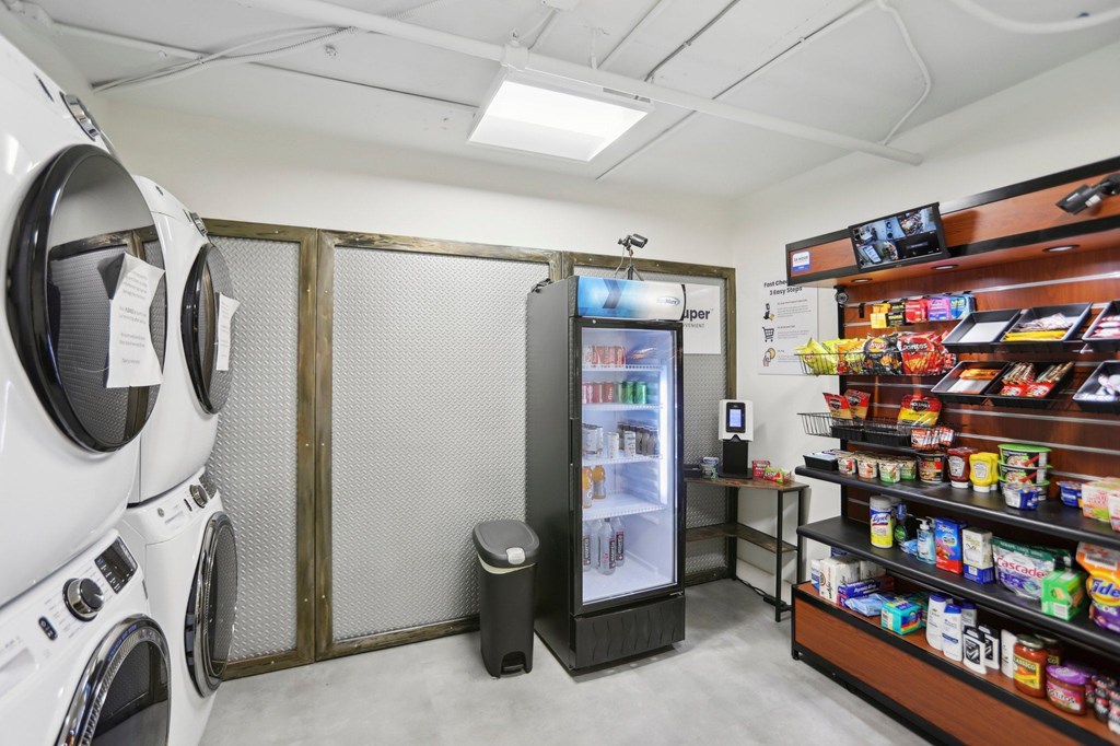 Resident laundry room and convenience store with drinks and snacks